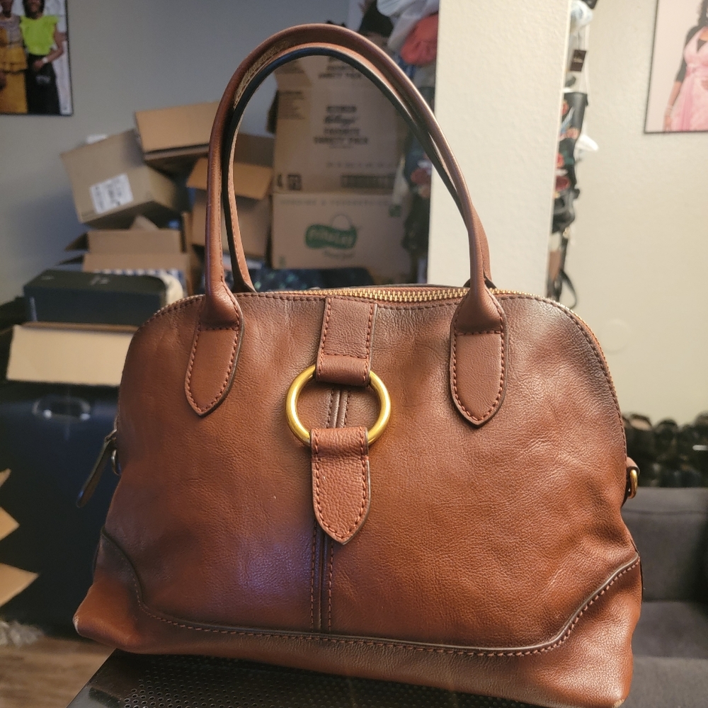 FRYE Ring Dome Cognac Satchel